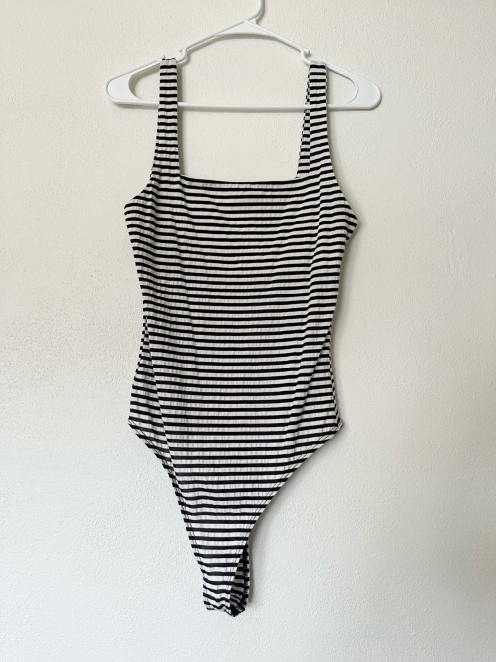 NWOT Black and White Striped Square Neck Bodysuit